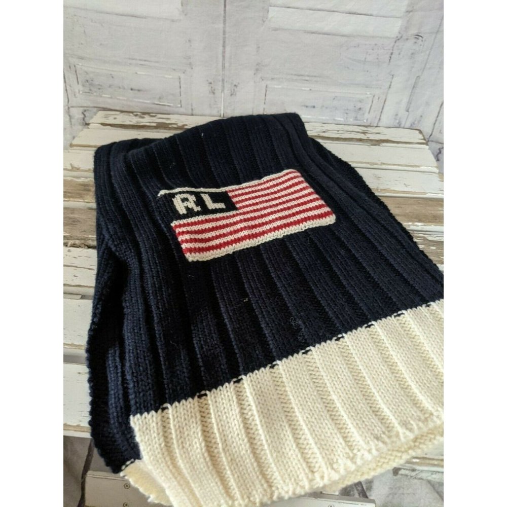 Pull Ralph Lauren scarf winter knit American flag stripes patriotic‎